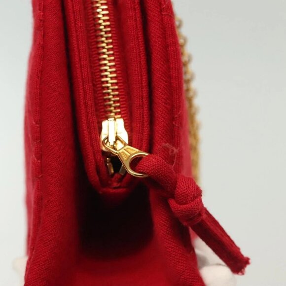 CHANEL Chain Shoulder Bag Cotton Vintage Red Gold CC Auth - Picture 10 of 15